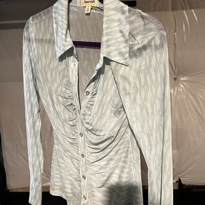Open Edit Women's Light Gray Button Down Shirt